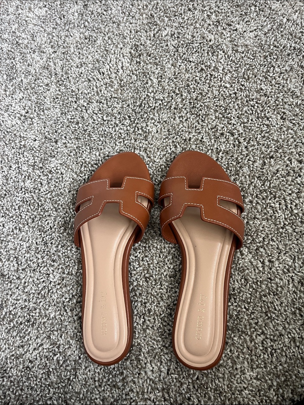 crown & ivy Tan Leather Slide Mules
